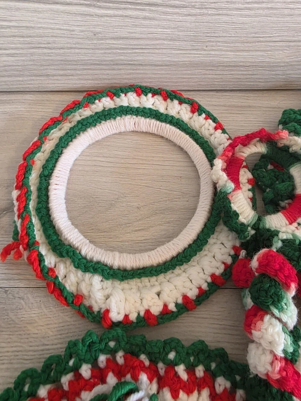 Vtg Handmade Crochet Christmas Wreath Lot 7 Holiday Decor Covers SU13